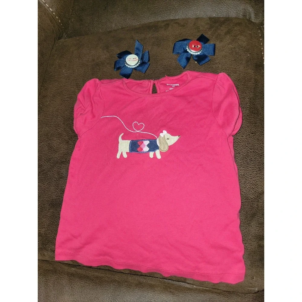Gymboree puppy school dog top size 4t with 2 hair clips